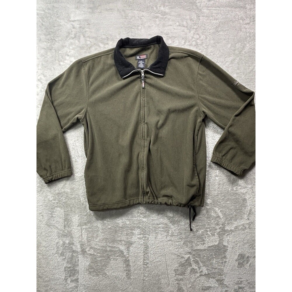 Free Country Fleece Jacket XL Olive Green Full Zip Black Collar